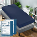 Cot Sheet 31" x 75"(2 Pack), Cot Fitted Sheet Ultra Soft and Breathable Snug Fit for Narrow Twin Mattress/Camp Bunk Beds/RVs Bunk/Guest Beds/Army Cots/Trifold Mattress Navy and Grey, Sheet Only
