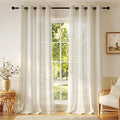 Anmao Flax Linen Curtains for Living Room 96 Inch Length 2 Panels Set, Light Filtering Sheer Window Curtain Drapes for Bedroom with Nickel Grommet, 52 Inch Wide Each Panel, Natural Color