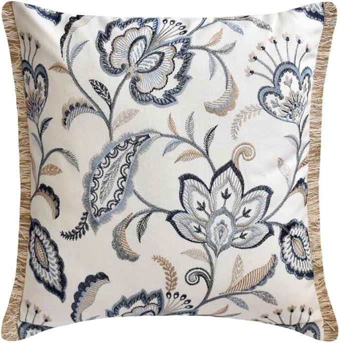 The HomeCentric King/Queen/Twin Blue Designer Full 68"x18" Bed Runner Without Pillow Cover, Floral, Embroidered, Jute Lace & Lace Bed Scarf on Cotton Fabric - Morning Glories