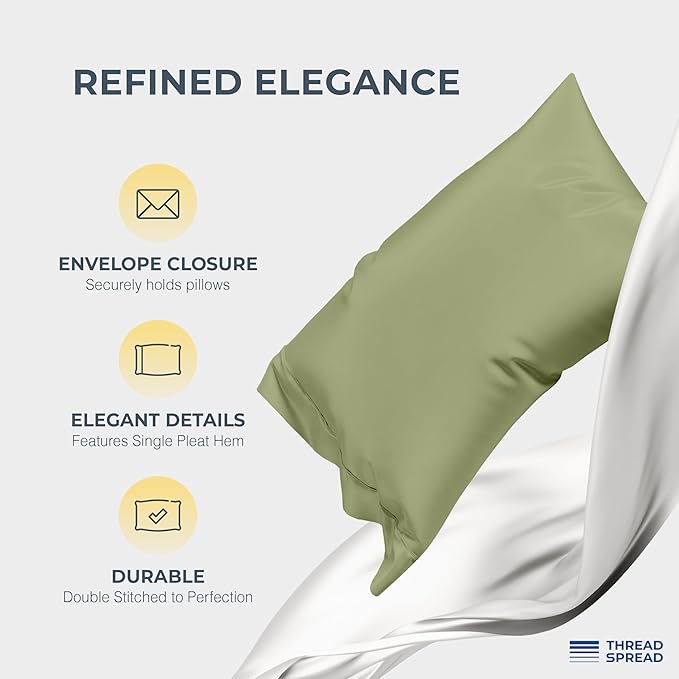 THREAD SPREAD 100% Egyptian Cotton Sheets California King Size Bed Set - 4 PC 1500 Luxury High Thread Count Sage Green Cal King Bed Sheets, Silky Soft, Cooling, Sateen, 17" Deep Pocket Bedsheet Set