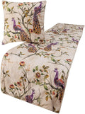 The HomeCentric King Queen Twin Ivory & Multicolor Decorative Queen 74"x18" Bed Runner Without Pillow Cover, Peacock Bed Scarf on Cotton Printed with Beads Fabric - Peacock Queen