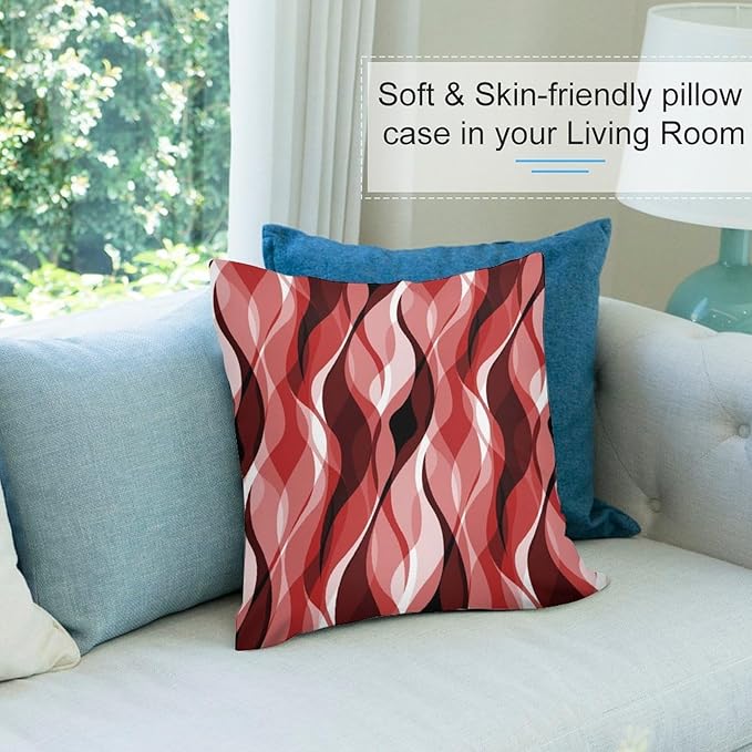 Red Throw Pillow Covers Modern Abstract Ombre Red Striped Decorations for Bedroom Living Room Farmhouse Sofa Pillows Bed Couch 16x16 Inch