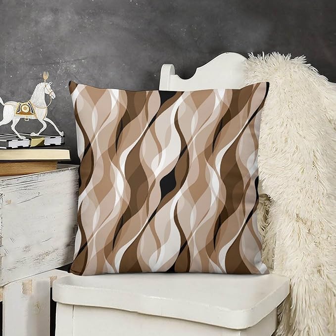 Brown Throw Pillow Covers Modern Abstract Grey and Brown Striped Decorations for Bedroom Living Room Farmhouse Sofa Pillows Bed Couch 18x18 Inch