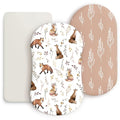 GRSSDER Stretchy Ultra Soft Fitted Bassinet Sheet Set 3 Pack, Universal Fit for Bassinets Baby Cradle Moses Basket Oval Rectangle Mattress, Pretty Fox for Baby Girls