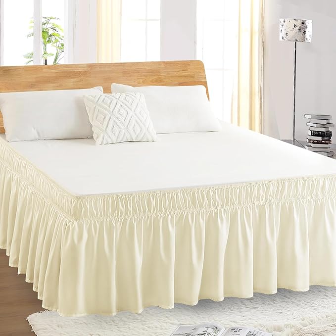 Full Bed Skirt, Elastic Wrap Around Bed Skirt Full Size, Bed Skirts for Adjustable Bed, Easy Fit with 18" Drop Length Tailored Drop Dust Ruffle (Light Yellow)