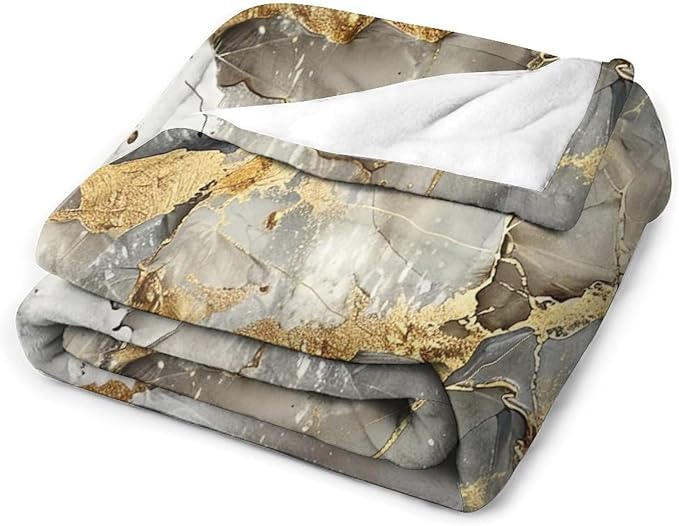 Modern Marble Blanket, Abstract Luxury Baroque Gold Grey Gradient Stone Veins Pattern Soft Warm Cozy Plush Flannel Covers for Livingroom Bedroom Couch Chair Camping Travel Home Decor Tapestry 40x50in