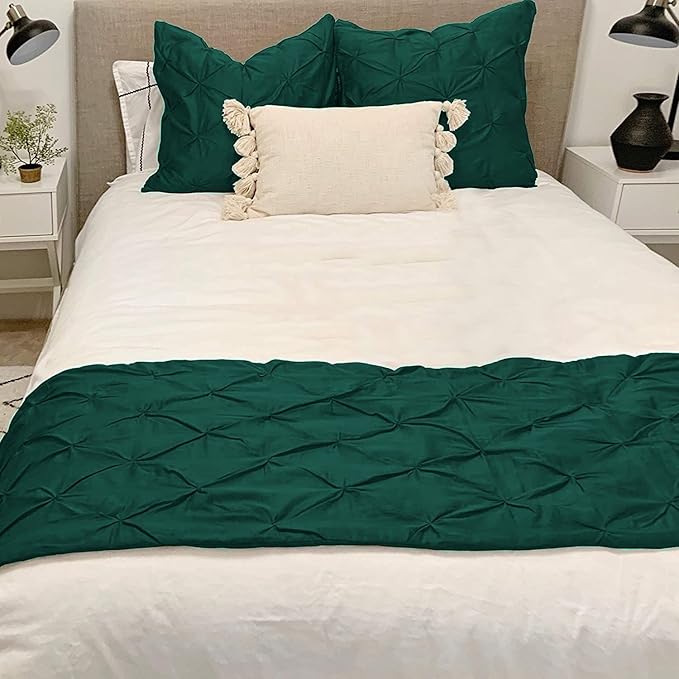 Bed Runner Set - 100% Pure Cotton 800 Thread Count - Luxury 1 Pinch Pleated Bed Runner and 2 Pillow Cover - 3 Piece Pinch Pleated Bed Runner Set Twin, Teal