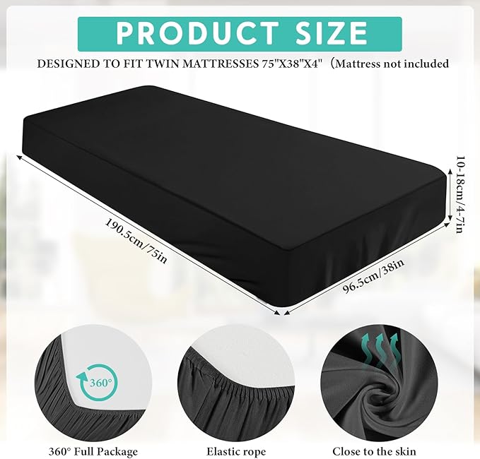 Breling Fitted Sheet (Sheet Only) Compatible with Milliard Trifold Mattress Folding Mattress Fitted Microfiber Bedsheet for Camp Bunk Rvs Bed (Twin,4'',Black)