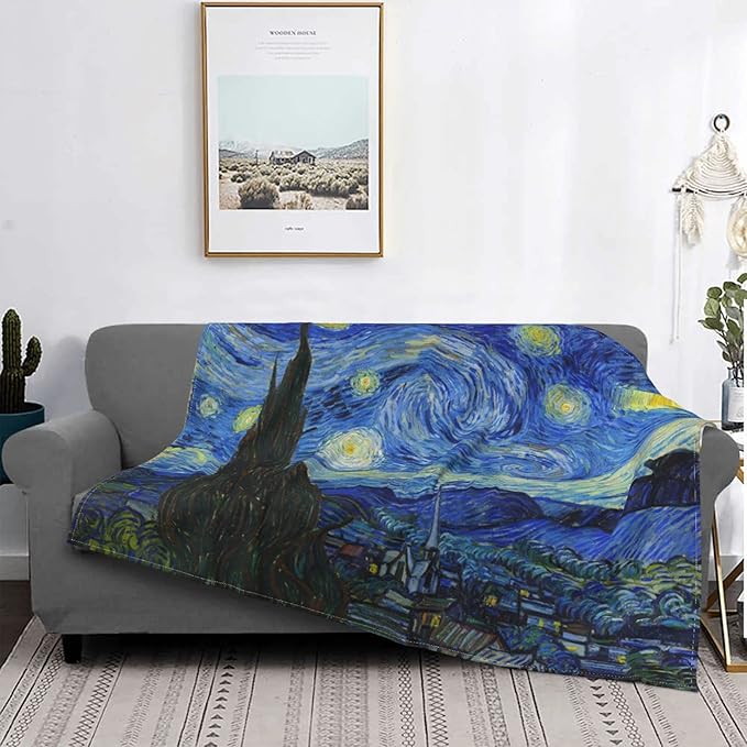 Starry Night Soft Blanket All Season Fuzzy Throw Warm Lightweight Blanket Flannel Blankets Fleece Throws for Bed Sofa Couch Travel Home Living Room Decor 60"x50"