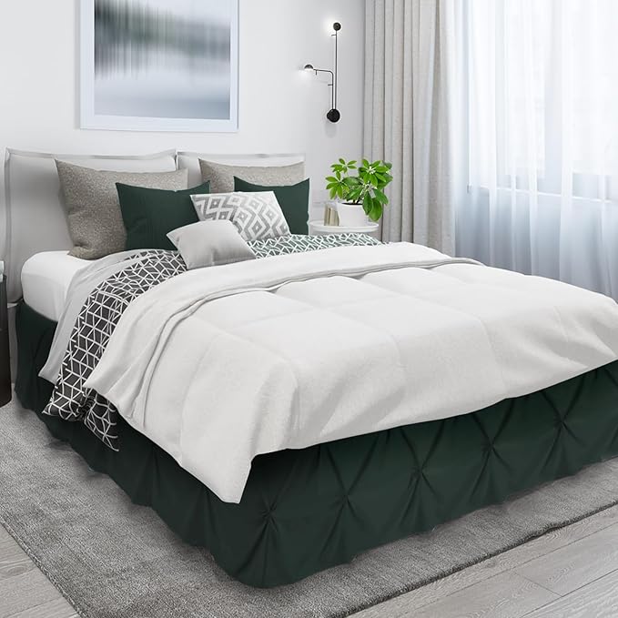 Nestl Forest Green Bed Skirt Full Size, Pinch Pleat Full Bed Skirt, 14" Inch Drop Full Bedskirt, Hotel Quality Forest Green Bed Skirts, Microfiber Bedskirt for Full Bed, Forest Green Full Bed Skirt