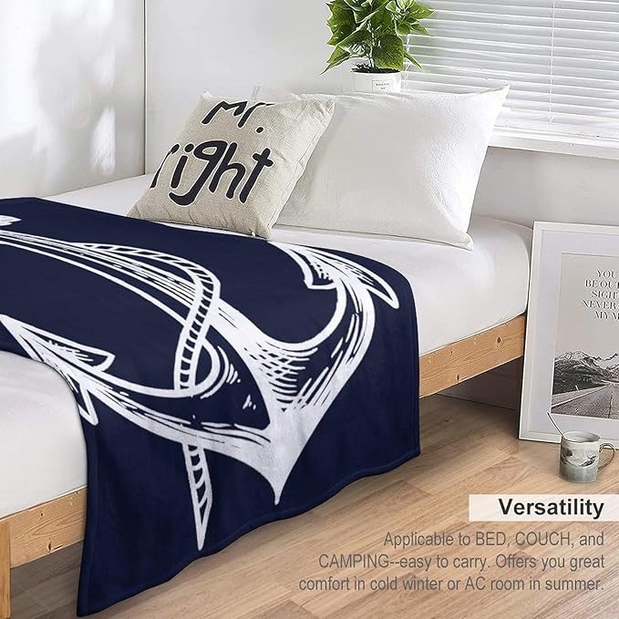 Anchor Blanket Retro Abstract Nautical Navy Blue White Soft Cozy Lightweight Throw Blanket for Kids Girls Boys Women Men Bedroom Living Room Dorm Chair Sofa Travel 40x50in