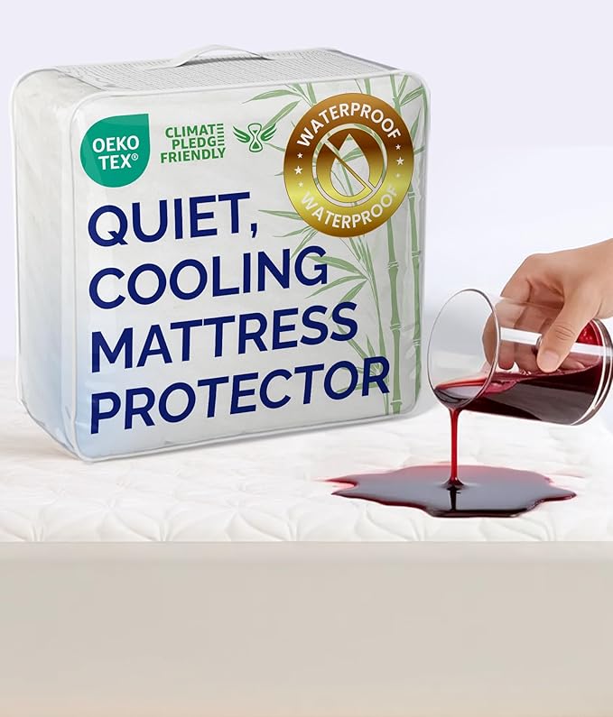 Waterproof Cooling Mattress Protector - Mattress Cover Cal King Size - Viscose Made From Bamboo - Soft, Breathable, Noiseless & Washable - Fitted Sheet Style & All Round Protection - (72" x 84") White
