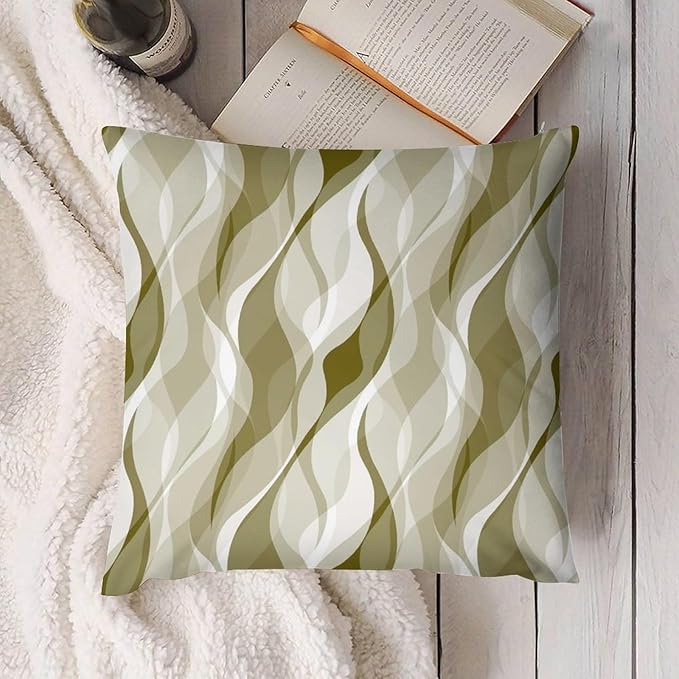 Light Green Throw Pillow Covers Abstract Ombre Light Green and Grey Striped Decorations for Bedroom Living Room Farmhouse Sofa Pillows Bed Couch 18x18 Inch