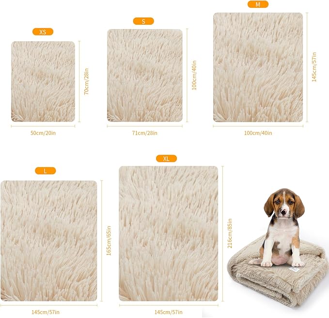 Waterproof Dog Couch Throw Blanket Beige Calming Cat Blankets for Sofa Bed Cover Fluffy Long Faux Fur Dogs Love Bed Covers Washable(Beige,XS-28x20in)
