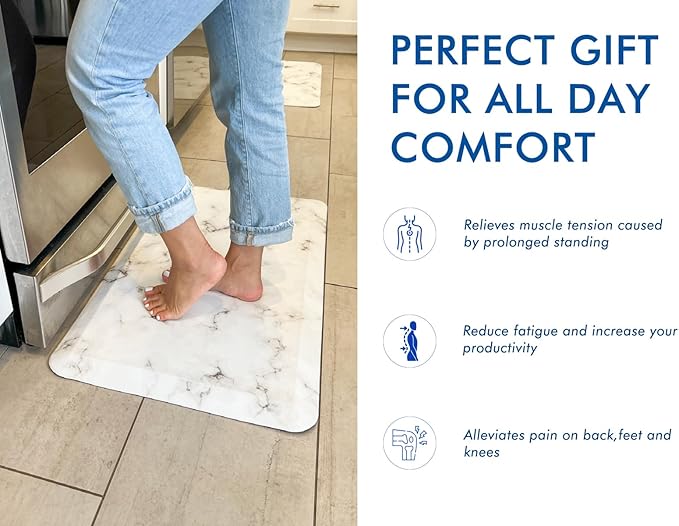 Klay Home Kitchen mats for Floor Anti Fatigue, 3/4" Thick 100% PU Memory Foam Kitchen mat, Padded Kitchen mat, Cushion Kitchen Sink Rug - Waterproof - Non-Slip - Well-Made (Medium 20" x 39", Marble)