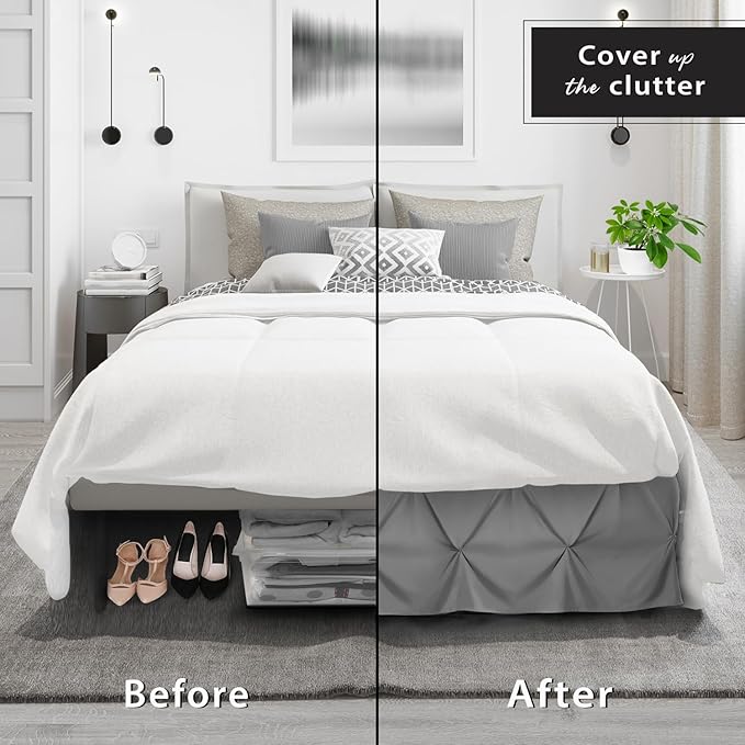 Nestl Dark Grey Bed Skirt Cal King Size, Pinch Pleat Cal King Bed Skirt, 14" Inch Drop Cal King Bedskirt, Hotel Quality Grey Bed Skirts, Microfiber Bedskirt for Cal King Bed, Grey Cal King Bed Skirt