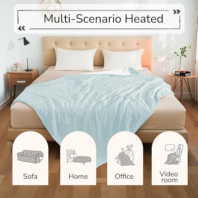 Electric Heated Blanket Queen Size 84"x90" - Dual-Sided with Microplush & Sherpa Fabric, 4 Heat Settings & 10 Hours Auto Off, Dual Controller, Machine Washable - Spring Green