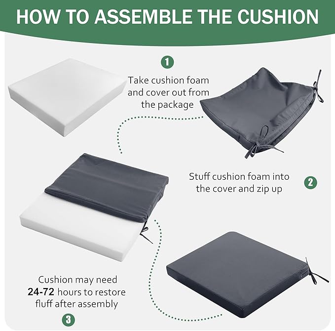 Outdoor Chair Cushions Set of 4: Waterproof & Fade Resistant Deep Seat Cushion for Patio Furniture - 24 x 24 Inch Chair Pads with Ties and Hidden Zipper - Patio Chair Cushion Replacement, Dark Grey
