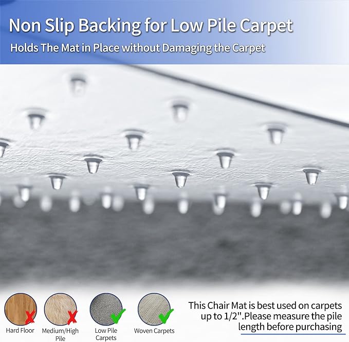 Amyracel Chair Mat for Carpet, 48'' x 36'' Clear Computer Desk Chair Mat for Low Pile Carpeted Floors, Easy Glide Plastic Floor Mat for Office Chair on Carpet Protection
