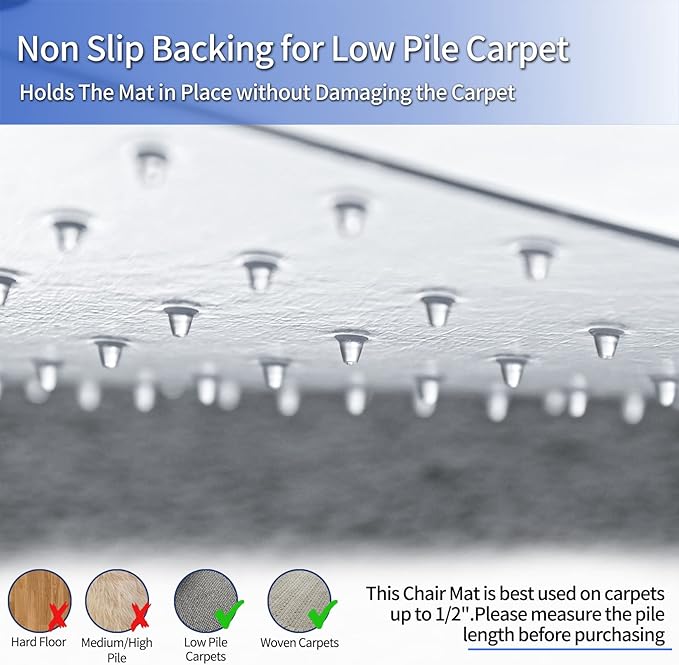 Amyracel Clear Chair Mat for Low Pile Carpet, 53'' x 45'' Thick Computer Desk Chair Mat for Carpeted Floors, Easy Glide Plastic Floor Mat for Office Chair on Carpet Protection (45'' x 53'' with Lip)