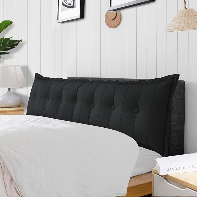 Large Bolster Reading Pillow Twin XL Backrest Positioning Support Pillow Daybed Cushion Headboard Pillows for Bed Bunk Sofa with Removable Cover, Black, 39 x 3 x 20 Inch