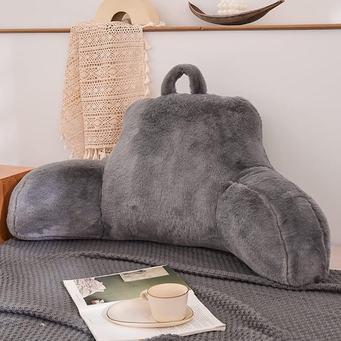 Btargot Extra Large Reading Pillow Bed Wedge Large Adult Backrest Lounge Cushion with Arms | Back Support for Sitting Up in Bed Gray