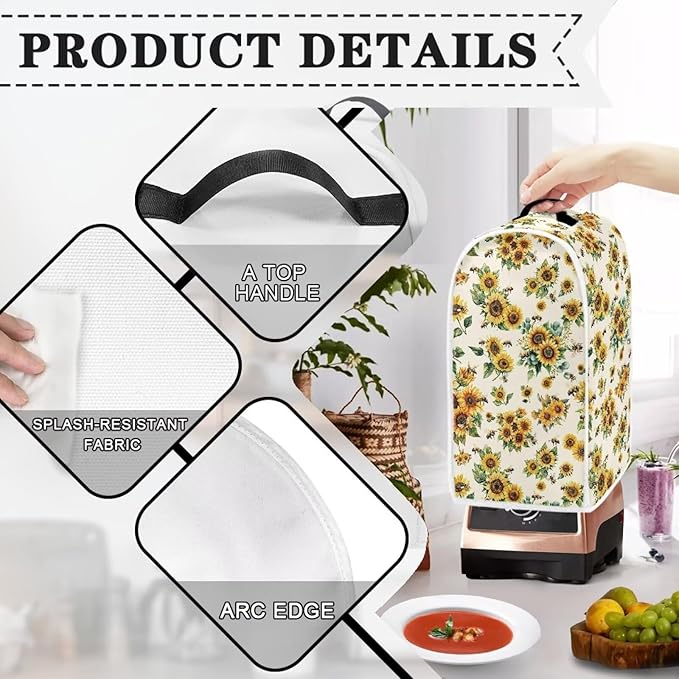 Talayituse Sunflower Bee Print Blender Dust Cover, Fingerprint Protection Cover for Stand Mixer or Coffee Machine, Home Kitchen Appliance Covers for Stain Dust Resistant Supplies