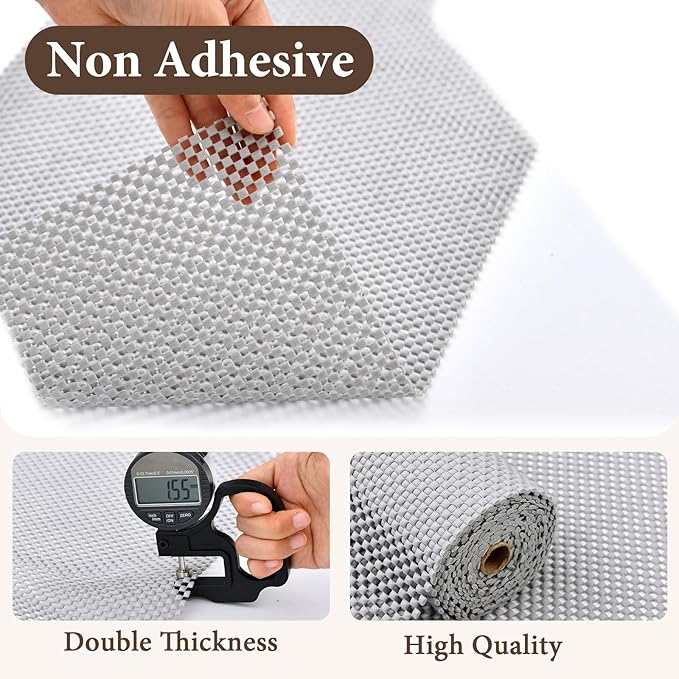 Drawer and Shelf Liner for Kitchen Cabinet: 17 in X 20 Ft Non Slip Waterproof Shelf Paper Non Adhesive Refrigerator Liners Light Gray Easy Liners for Bathroom