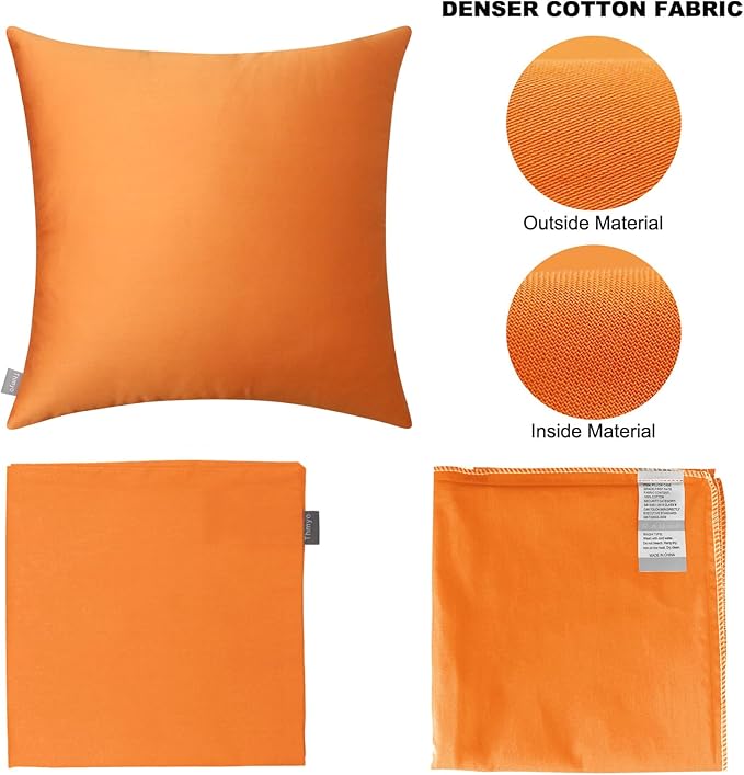 Thmyo 4-Pack 100% Cotton Comfortable Solid Decorative Throw Pillow Cases Square Cushion Cover Pillowcases Thanksgiving DIY Throw Pillow Covers for Sofa Bed Car(20x20 inch/50x50cm,Fall Orange)