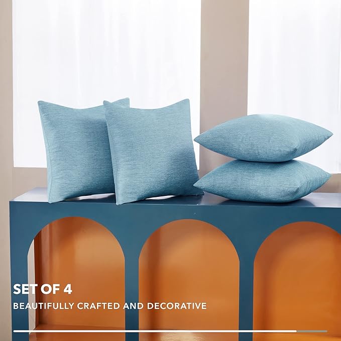 Deconovo Decorative Throw Pillow Covers - Set of 4 Soft Linen Cushion Covers, 20x20 Inch, Green & Machine Washable Pillowcases for Sofa, Bedroom, Living Room Décor, Coral Green,COVERS ONLY, No Inserts