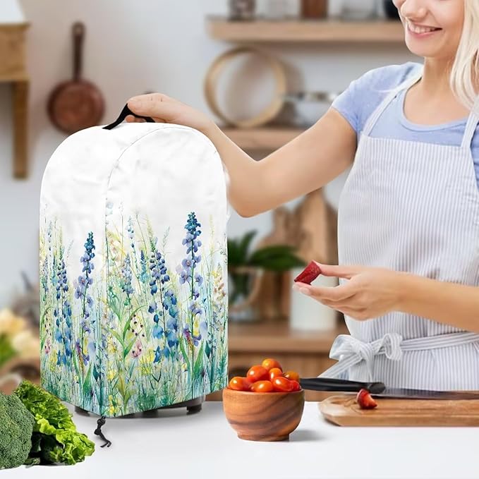 Blue Green Floral Coffee Machine Dust Cover Appliance Dust Covers Anti Fingerprint Polyester Dust Proof Blender Cover for Home Kitchen Blender Juicer Dust Cover