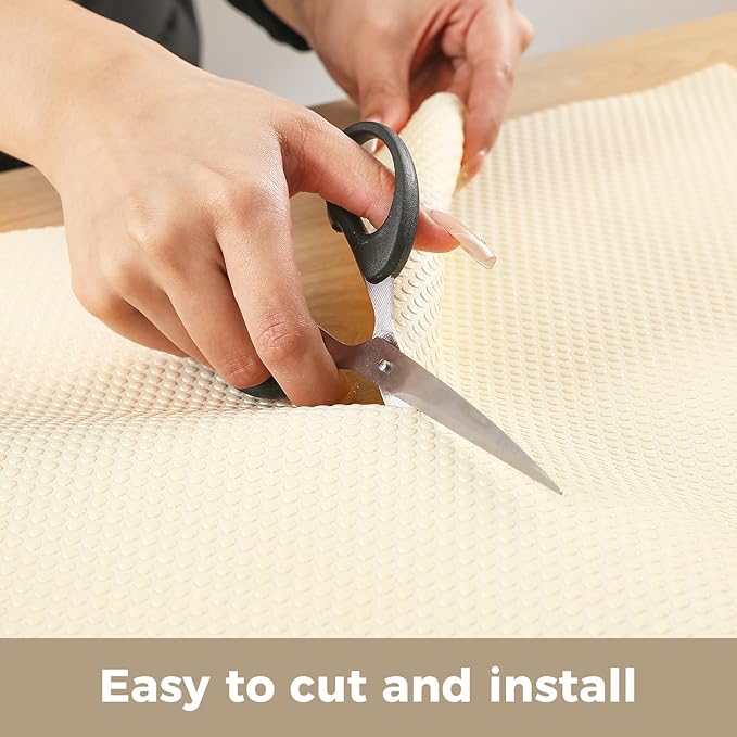 100% EVA Shelf Liner for Kitchen Cabinet, 24" x 360" Drawer Liners Non Adhesive Non Slip Waterproof Plastic Paper, Dresser Pantry Bathroom Refrigerator Protector, Cream