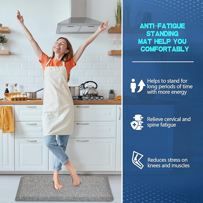 Anti Slip 3/4 inchs Anti Fatigue Kitchen Floor Mat, Ergonomic Comfort Standing Mat, Waterproof Kitchen Runner for Home, Kitchen, Office, Laundry, Garage (Light Gray, 17.3" x 28" -0.75")
