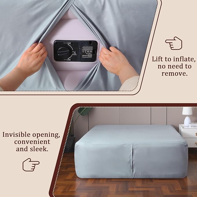 Fitted Sheet for Queen Air Mattress, with 18-24 Inch Extra Deep Pocket, Soft Breathable Bed Sheet Bottom Mattress Cover for Inflatable Air Bed, Grey