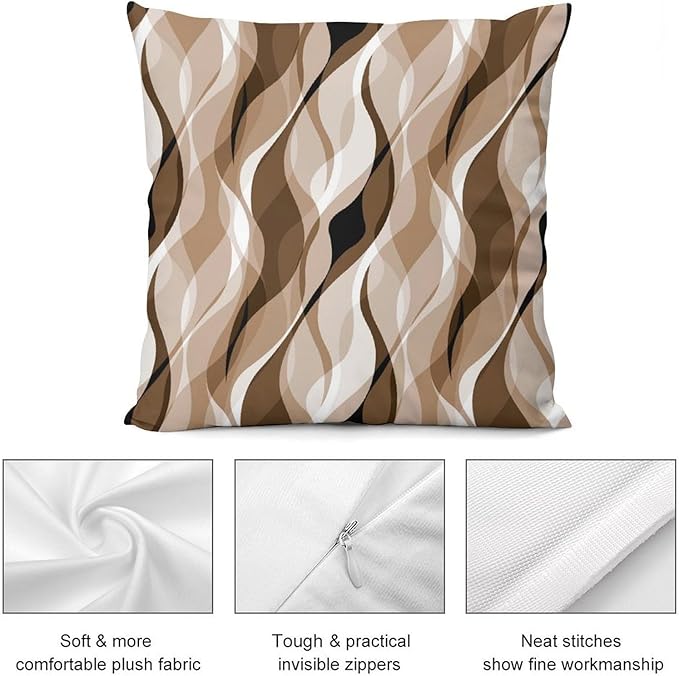 Brown Throw Pillow Covers Modern Abstract Grey and Brown Striped Decorations for Bedroom Living Room Farmhouse Sofa Pillows Bed Couch 18x18 Inch