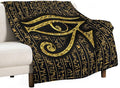 Ancient Egyptian Blanket, Egyptian Eye of Horus Ancient Culture Golden Egyptian Hieroglyphs Alphabet Print Blankets for Couch Sofa Bed Boys Mens, 60"x80"