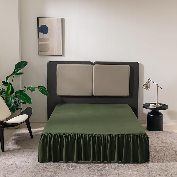 TSUTOMI Green Bed Skirt Full Size Ruffled Bed Skirt with Split Corners, Full Bed Skirt 12 Inch Drop, Full Size Bed Skirt Green for Ruffled Bed Skirt with Split Corners, Bed Skirt Full Size
