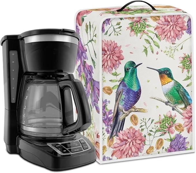 Mumeson Hummingbird Floral Coffee Maker Cover Washable Coffee Machine Cover for Home Office Durable Kitchen Accessories Decor Fit for Most Standard Blenders