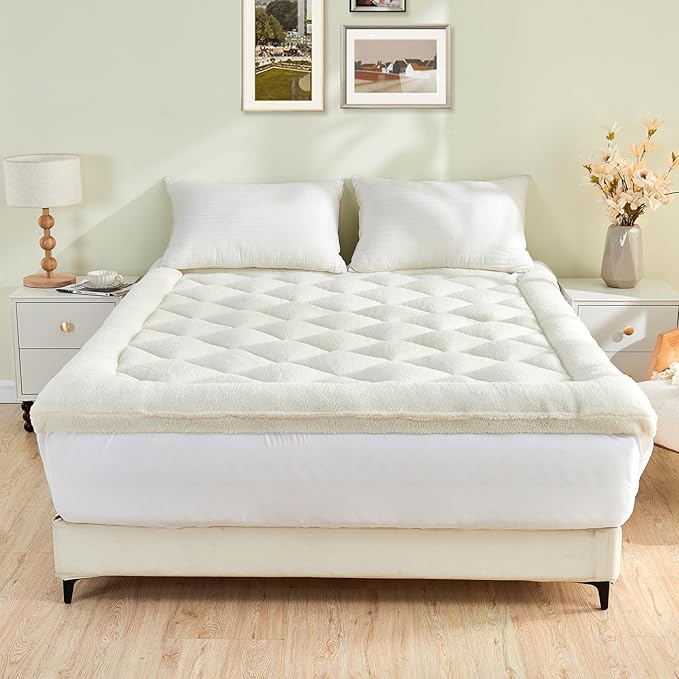 Mattress Topper Twin for Back Pain Thick Mattress Pad Cover Sherpa Plush Pillow Top Down Alternative Fill Mattress Cover with 8-22 Inch Deep Pocket