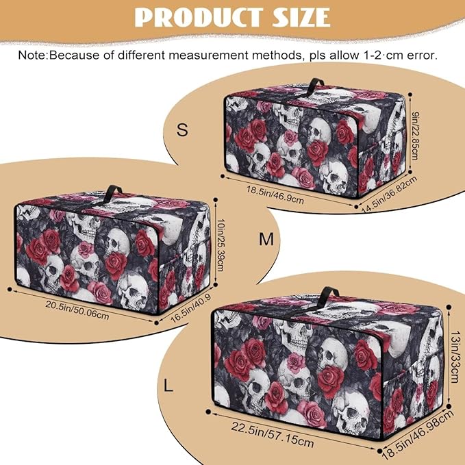 Skull Red Rose Print Microwave Oven Dust Cover Toaster Oven Cover with Top Handle Dust-Proof Kitchen Appliance Protector Dirt and Fingerprint Protection, M