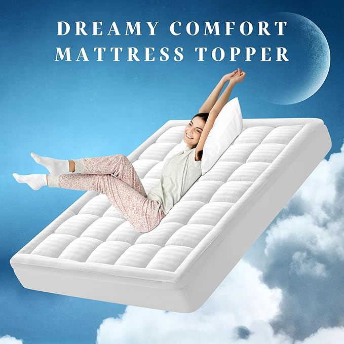 Premium Cal King Mattress Topper, Soft Cotton Quilted Pillow Top with 8-22" Unique Design Deep Pocket (72 x 84 Inches, White)