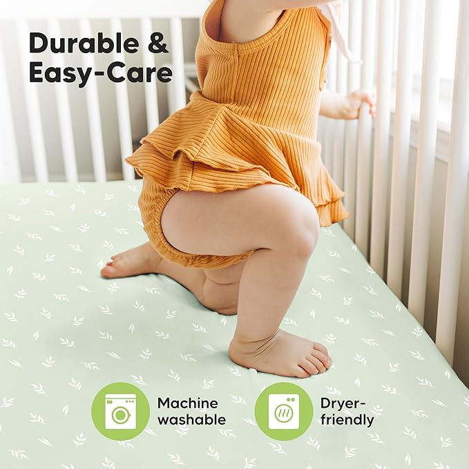KeaBabies 2-Pack Baby Crib Sheets for Boys, Girls - 52x28 Viscose Derived from Bamboo Toddler Bed Sheets Neutral, Fitted Crib Mattress Cover for Standard Baby Bedding, Soft & Cozy (Herb)