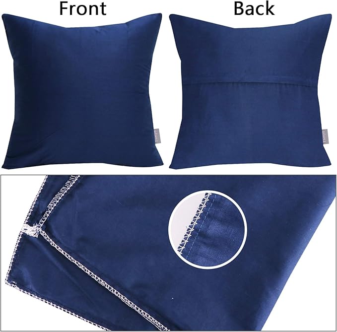 Thmyo 4-Pack 100% Cotton Comfortable Solid Decorative Throw Pillow Case Square Cushion Cover Pillowcase Sublimation Blank Pillow Covers Christmas DIY Throw Pillowcase(16x16inch/40x40cm,Midnight Blue)