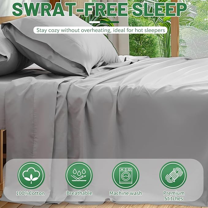Extra Deep Pocket California King Sheets 18-24 Inch 1000 Thread Count 100% Egyptian Cotton Sateen Weave Soft Breathable 4 Pieces（California King,Grey）