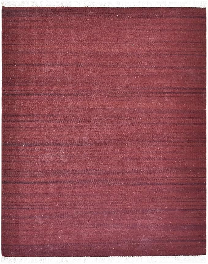 Rugsotic Carpets Hand Woven Flat Weave Kilim Wool 6'x9' Area Rug Solid Dark Red D00111