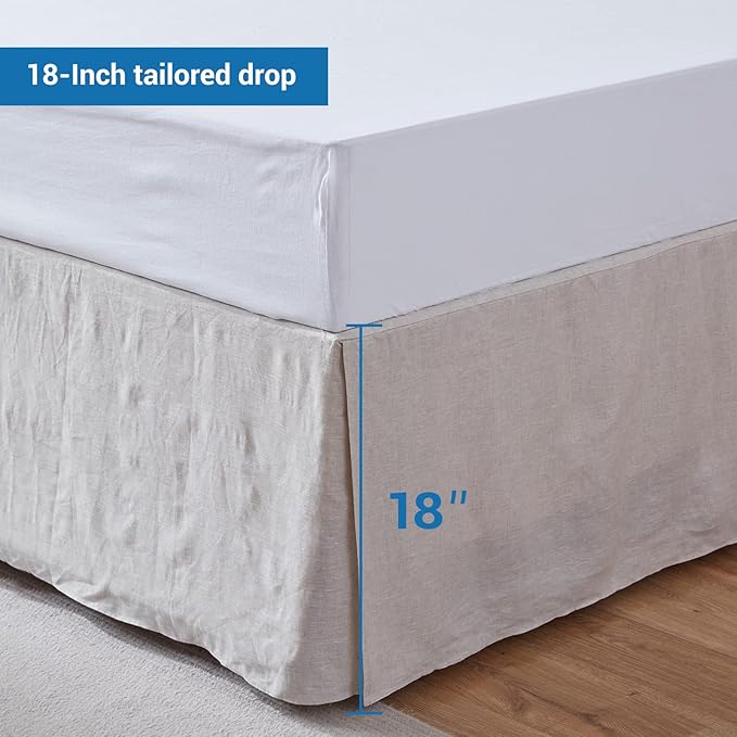Simple&Opulence Premium Linen Bed Skirt Basic Style 18 inch Tailored Drop Dust Proof Easy Fit Breathable (18'' Basic-Linen, Queen)