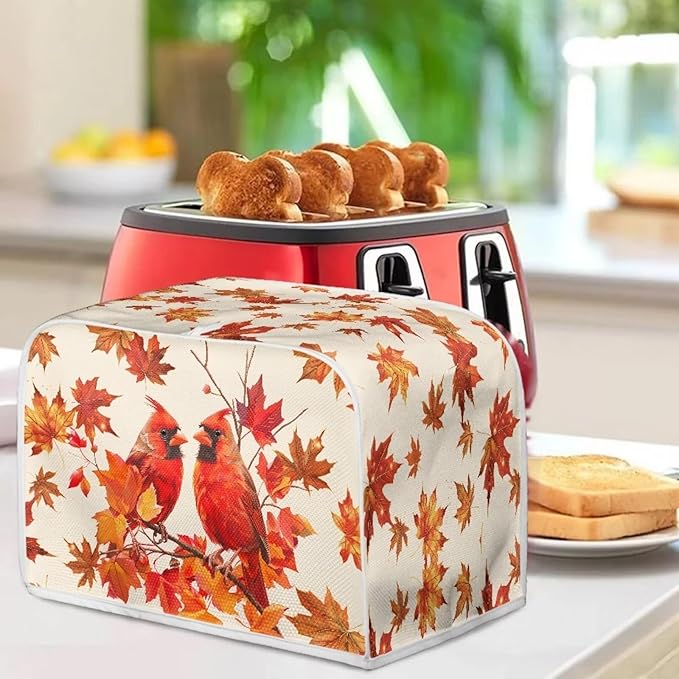 Cardinal Printed 4 Slice Kitchen Machine Covers, Maple Leaves Print Toaster Cover Fits Most Standard Toaster, Small Kitchen Appliance, Bread Maker Protector