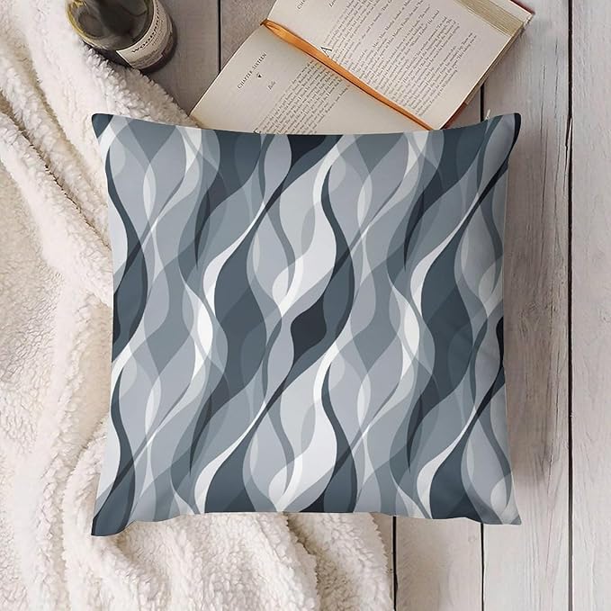 Blue Throw Pillow Covers Modern Abstract Blue and Grey Striped Decorations for Bedroom Living Room Farmhouse Sofa Pillows Bed Couch 20x20 Inch