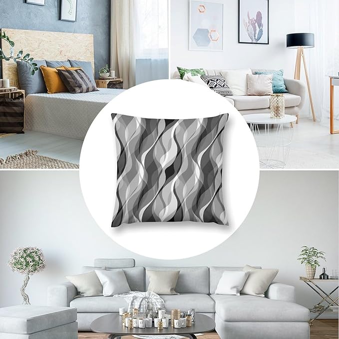 Grey Throw Pillow Covers Modern Abstract Black and Grey Striped Decorations for Bedroom Living Room Farmhouse Sofa Pillows Bed Couch 12x12 Inch