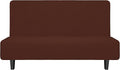 Easy-Going Stretch Futon Sofa Slipcover Armless Sofa Bed Cover Furniture Protector Without Armrests with Elastic Bottom for Kids,Soft Jacquard Small Checks（Medium Futon,Coffee